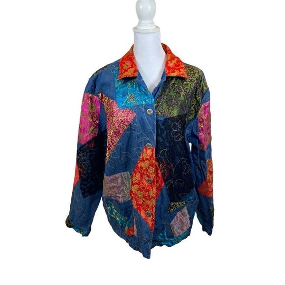 Vintage 80’s S Collection Denim‎ Patchwork Embroidered Jacket Size Medium - Picture 2 of 14